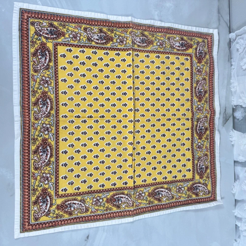 Set of 4 Vintage Williams-Sonoma Cotton Napkins Yellow Brown Paisley Boho Groovy